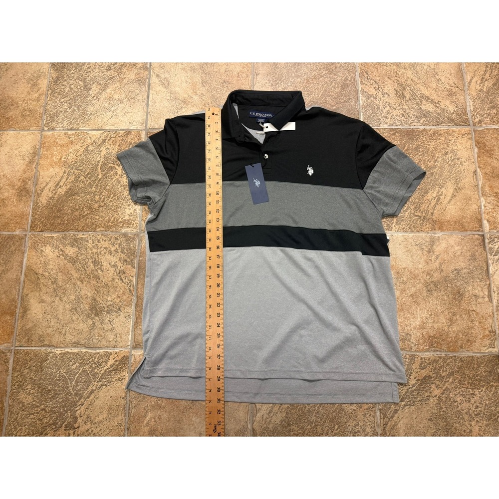 US Polo Assn Mens XXL Colorblock Performance Polo Shirt Black Grey Feel Dry NWT - Picture 2 of 6